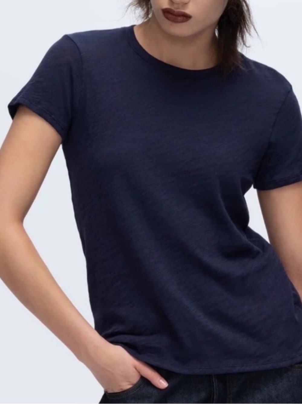 ATM Slub Jersey schoolboy tee crewneck short sleeve top navy blue small